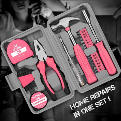 Portable 24-Piece Household Tool Kit – Storage Case Included, Hammer, Screwdriver, Pliers, Tape Measure & Bits for DIY Home Repairs