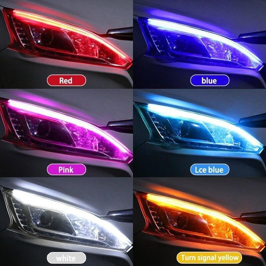 ⚡ 2 Pcs Flexible Car LED Flow Signal Light – Waterproof Dual‑Color, Self‑Adhesive 12V Strip ✨
