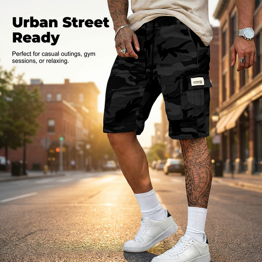 🩳 PROMO LIMITÉE -50% ! ✨ Men's Relaxed Fit Tactical Cargo Shorts – Camo Print, Multi-Pocket, Drawstring Waist, 4 Colors, Sizes XL-6XL 🌿💪