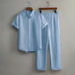 📢📢40% OFF !! ⏰ Men's Textured 2-Piece Shirt & Pants Set – Breathable, Stand Collar, Elastic Waist 🌿
