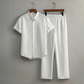 📢📢40% OFF !! ⏰ Men's Textured 2-Piece Shirt & Pants Set – Breathable, Stand Collar, Elastic Waist 🌿