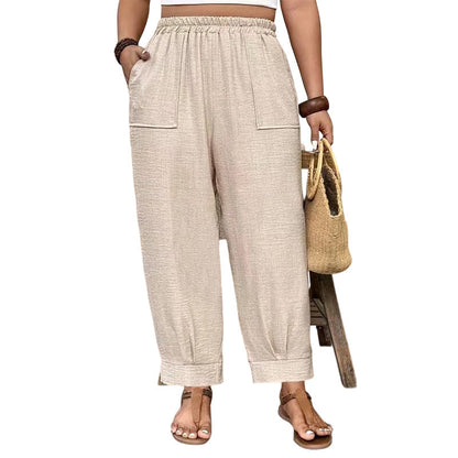 📢📢40% OFF !! ⏰ Women’s Cuffed Ankle Pants – Relaxed Fit, Elastic Waist, Solid Colors 🍂