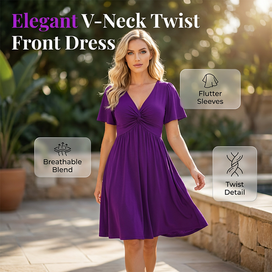 📢📢40% OFF !! ⏰Elegant V-Neck Twist Front Dress with Pockets
