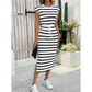 📢📢40% OFF !! ⏰Women's Striped Drawstring Waist Split Midi Dress