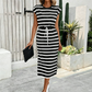 📢📢40% OFF !! ⏰Women's Striped Drawstring Waist Split Midi Dress