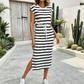 📢📢40% OFF !! ⏰Women's Striped Drawstring Waist Split Midi Dress