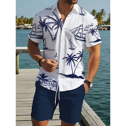 🏝️ LIMITED-TIME 50% OFF! ✨ Men's Printed Shirt & Shorts 2-Piece Set