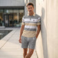 📢 LIMITED TIME 50% OFF! 👕 Men's Striped T-Shirt & Shorts 2-Piece Set – Breathable Knit Fabric & Adjustable Drawstring Waist ⏰🔥