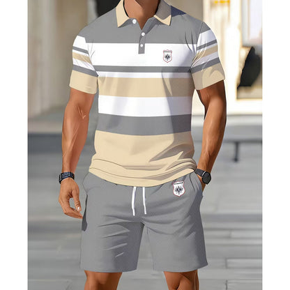 📢 LIMITED TIME 50% OFF! 👕 Men's Striped T-Shirt & Shorts 2-Piece Set – Breathable Knit Fabric & Adjustable Drawstring Waist ⏰🔥