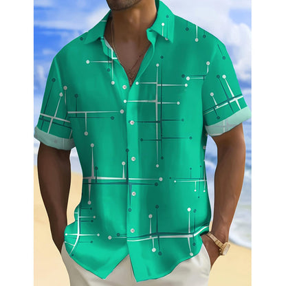 🎉 2026 Sale — Over 21,000 Sold! 💞 Men's Geometric Print Relaxed-Fit Button-Down Shirt