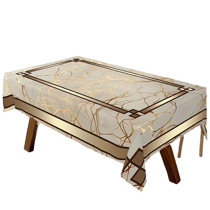 🎉 LIMITED TIME 50% OFF! 🏠 Waterproof Marble-Print Tablecloth – Elegant Beige & Gold Pattern, Spill-Resistant Polyester ✨