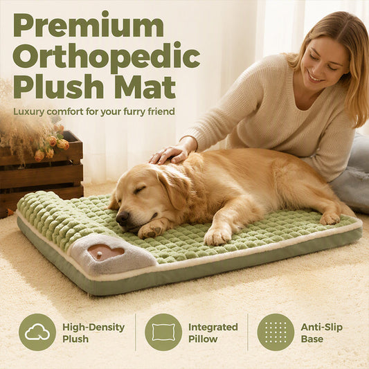 🐾 Premium Plush Pet Sleeping Mat – Orthopedic Support, Crystal Velvet Softness & Ergonomic Neck Pillow Edge 🛏️