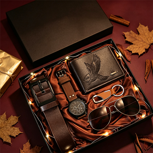 ⏰Men's 7-Piece Gift Set with Watch Wallet Belt Sunglasses Keychain