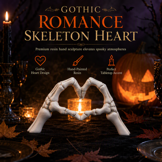✨ Halloween Resin Skeleton Figurine – Heart Hand Gesture, Gothic, Desktop Decor 🖤