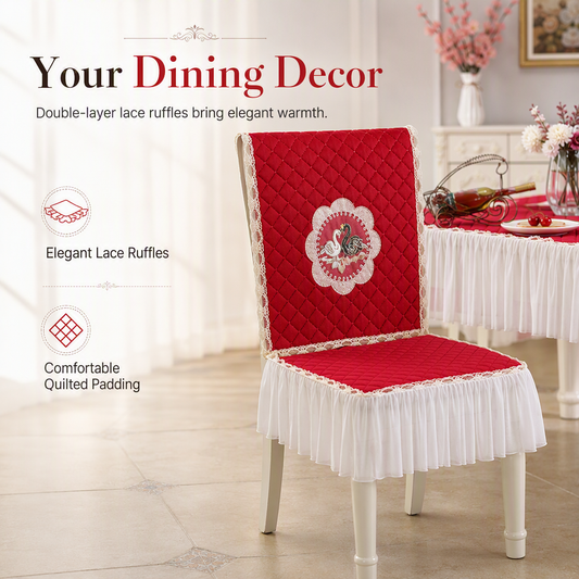 ✨ Modern Minimalist Dining Tablecloth & Chair Cover Set – Thick Quilted Padding, Nordic Swan Embroidery & Diamond Quilting – Elegant Protection for Daily Dining 🪑🦢