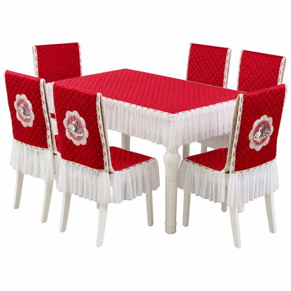✨ Modern Minimalist Dining Tablecloth & Chair Cover Set – Thick Quilted Padding, Nordic Swan Embroidery & Diamond Quilting – Elegant Protection for Daily Dining 🪑🦢