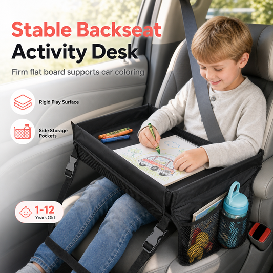 Kids Car Seat Travel Tray – Drawing Board & Storage Organizer 🎨