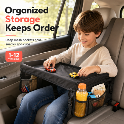 Kids Car Seat Travel Tray – Drawing Board & Storage Organizer 🎨