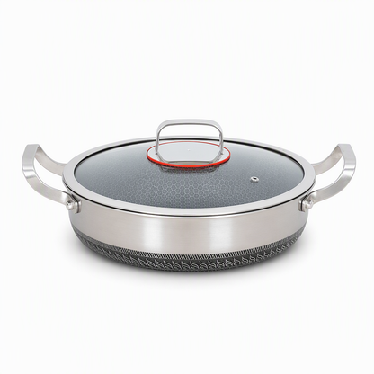 💥 Thickened Stainless Steel Nonstick Stir Fry Pan with Lid – Flat Bottom Cooking Wok with Dual Handles, Tri-Ply Thermal Core, Laser-Etched Scratch-Resistant Surface & Even Heat Distribution 🍳