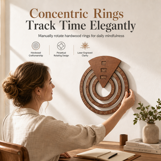 ⏰Circular Wooden Rotating Perpetual Calendar Wall Hanging Decoration