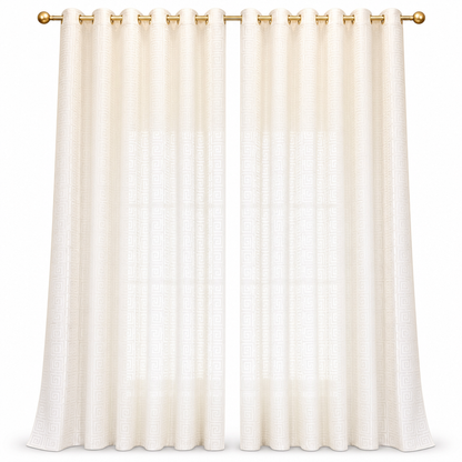 Geometric Greek Key Jacquard Sheer Curtain Panel – Light Filtering Window Drape with Precision Warp-Knit Mesh, UV Protection & Balanced Daytime Privacy – 3 Colors 3 Sizes for Living Dining & Bedroom 🏡