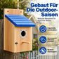 ✨ Weatherproof Wooden Outdoor Bird House – Solid Thickened Natural Timber with Sky Blue Slanted Roof, Predator-Safe Metal Reinforced Entry Guard & Round Resting Perch – 15×15×22cm for Bluebirds Wrens Finches & Songbirds 🏡