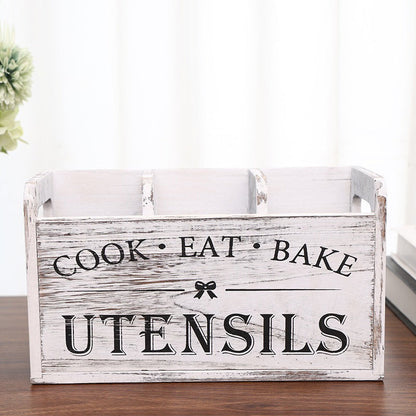 🪵 “Cook Eat Bake” Wooden Organizer Box – Large Storage, Portable Handles, Rustic Charm ✨