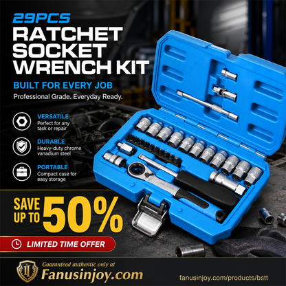 🥳2026 HOT SALE🥳💞50K+ SOLD!🔧🚗 50% OFF! 29pcs Core Ratchet Socket Wrench Kit – Chrome‑vanadium steel, 11 sockets & 10 bits. Perfect for car repairs & DIY – save on garage bills! 🛠️✨